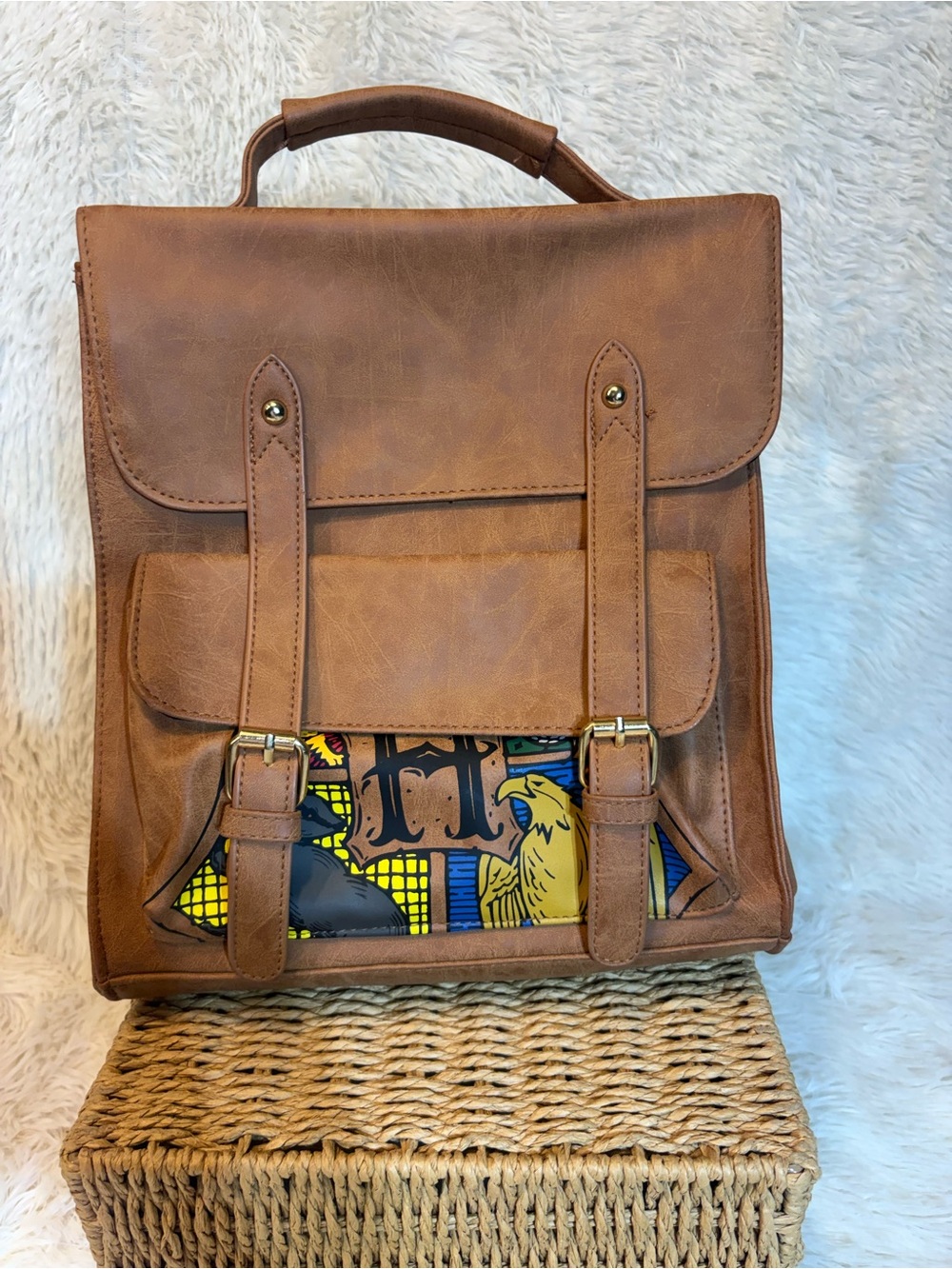 Harry Potter Hogwarts Stained Glass Convertible Satchel Backpack - Brown